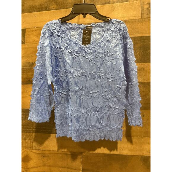 Origami Magic Scarf Women’s Blouse – Solid Blue, 3/4 Sleeve, One Size - Picture 2 of 7